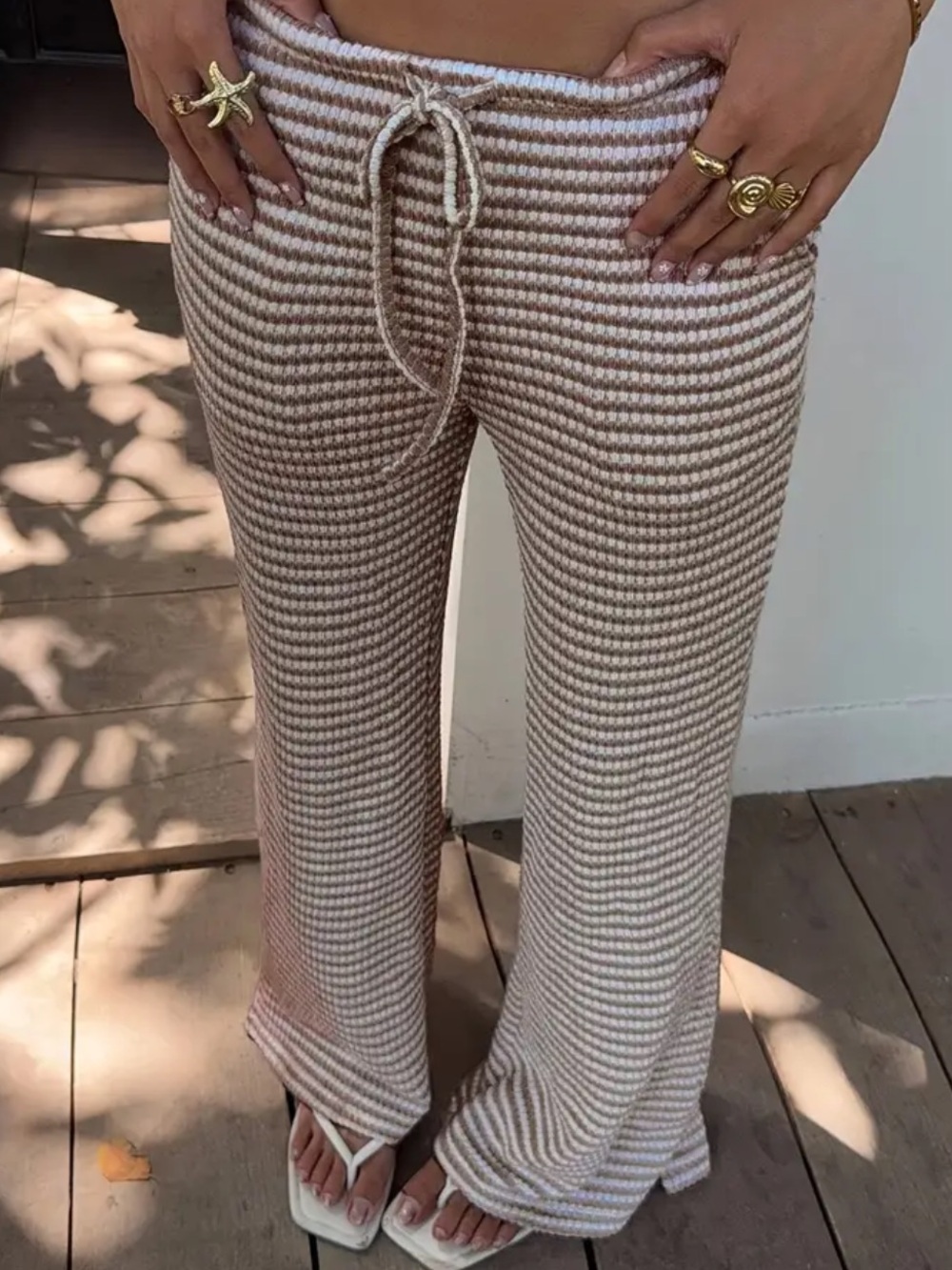 NWOT unbranded Stretchy & Soft Brown and White Summer Flowy Pant